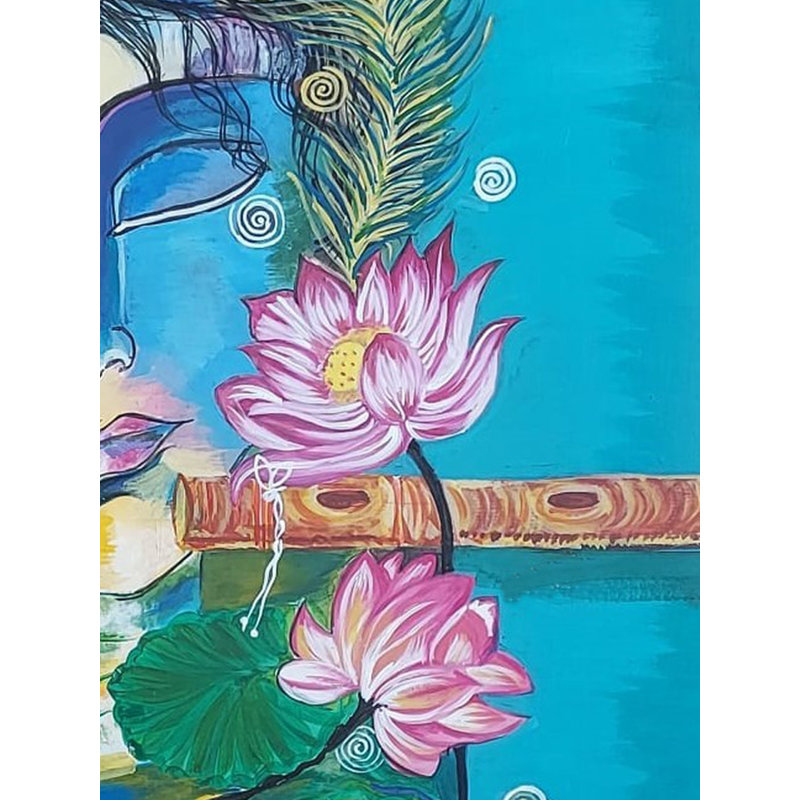 Krishna calme avec lotus | Acrylique sur papier | Par Aditi Junnare