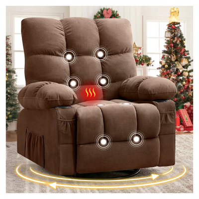 Fauteuil inclinable de massage pivotant avec massage par vibration et chauffage lombaire pour adultes, canapé-lit inclinable à bascule surdimensionné de 350 lb avec poche latérale, porte-gobelet et port de charge USB pour le salon