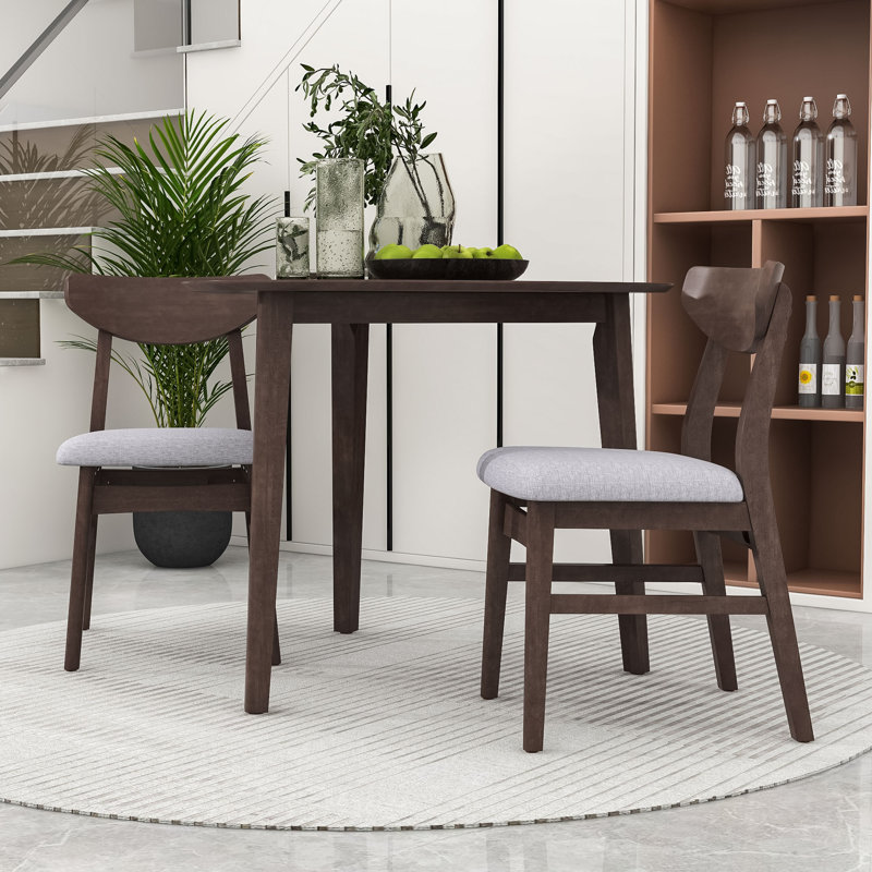Ensemble de table de salle à manger 3 pièces avec table triangulaire et 2 chaises rembourrées pour le salon, Brown