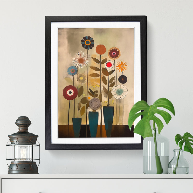 Mid Century Modern Flowers Vol.2 - Single Picture Frame Print, 64cm H x 46cm W x 2cm D, Walnut