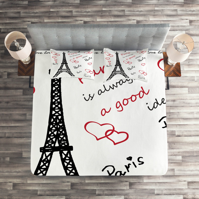 Eiffel Tower Eclectic Polyester Coverlet, King Bedspread + 2 Shams
