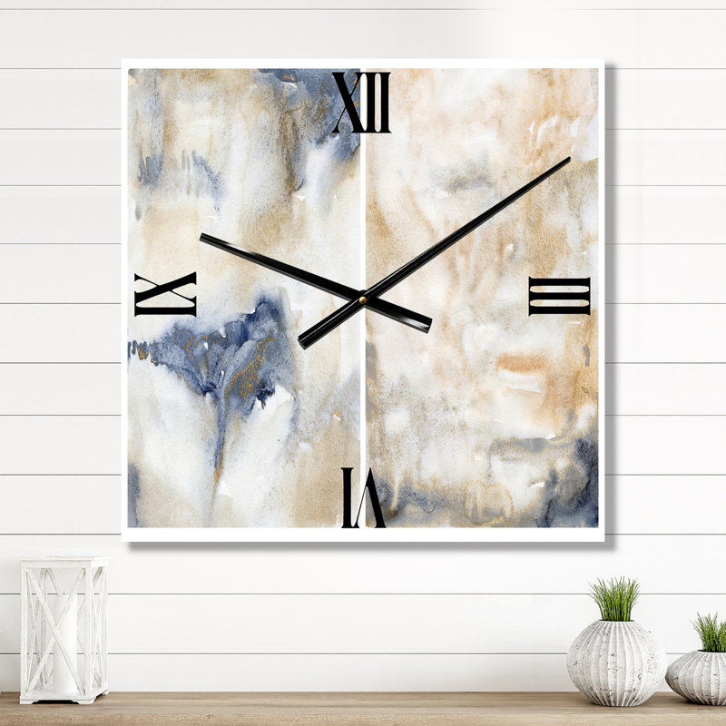 Horloge murale moderne abstraite rose doré, beige et pastel foncé, Grand