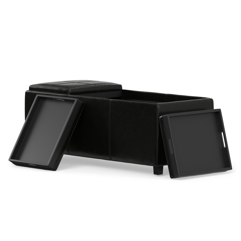 Repose-pieds de rangement rectangulaire avec rangement caché Avalon l 42 po Avalon, Similicuir noir minuit
