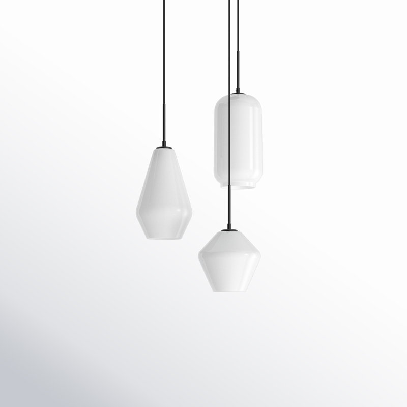 Vandyke 3-Light Cluster Geometric and Cylinder Pendant , Black, Frosted White
