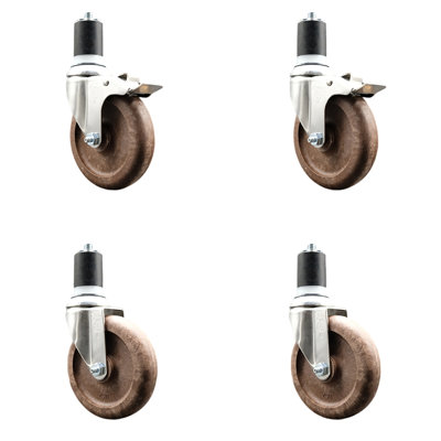 5 Inch 316SS High Temp Glass Filled Nylon 1-7/8 Inch Stem Caster Set 2 Lck Brake