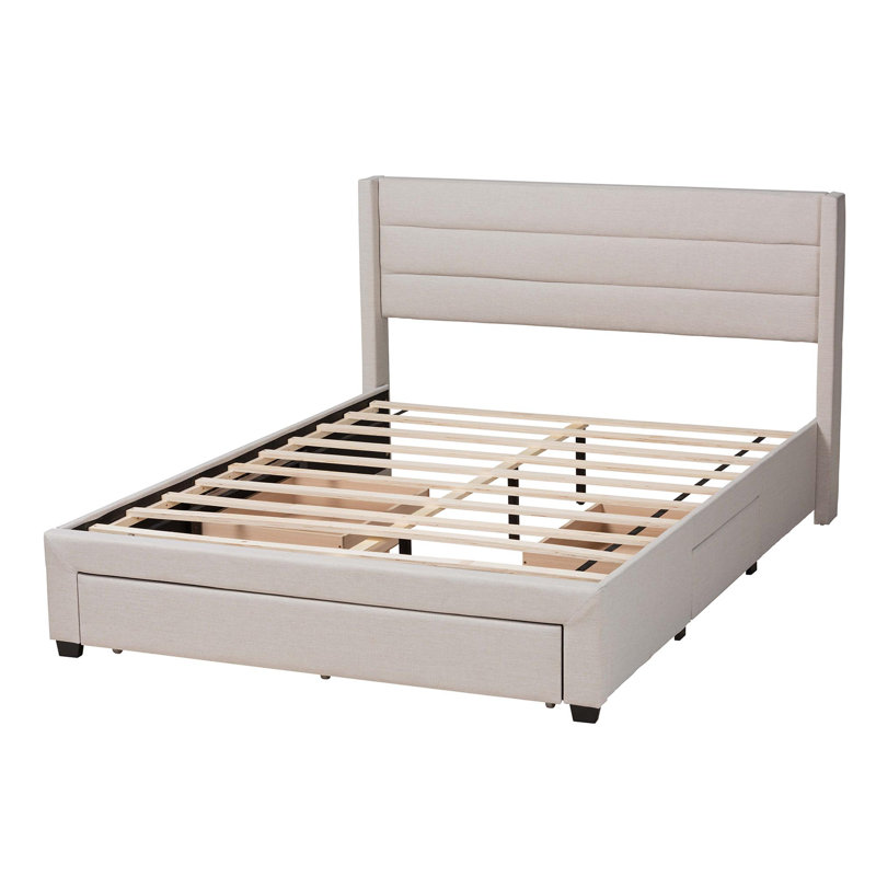 Upholstered Wingback Storage Bed, Queen, Beige