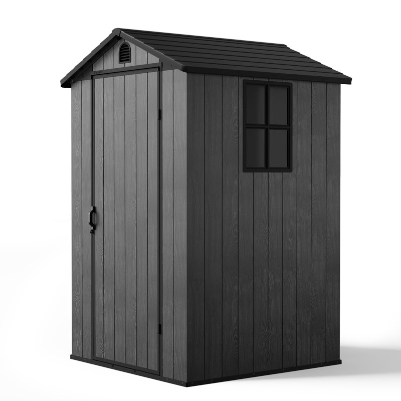 Plastic Storage Shed with Floor, Resin Shed with Window and Lockable Door, Dark Gray, 4 Ft. W x 4 Ft. D