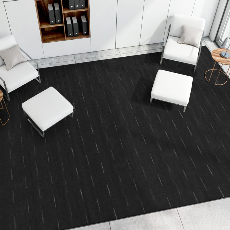 Hand Knotted Striped Area Rug in Black/Beige, Rectangle 6' x 9'