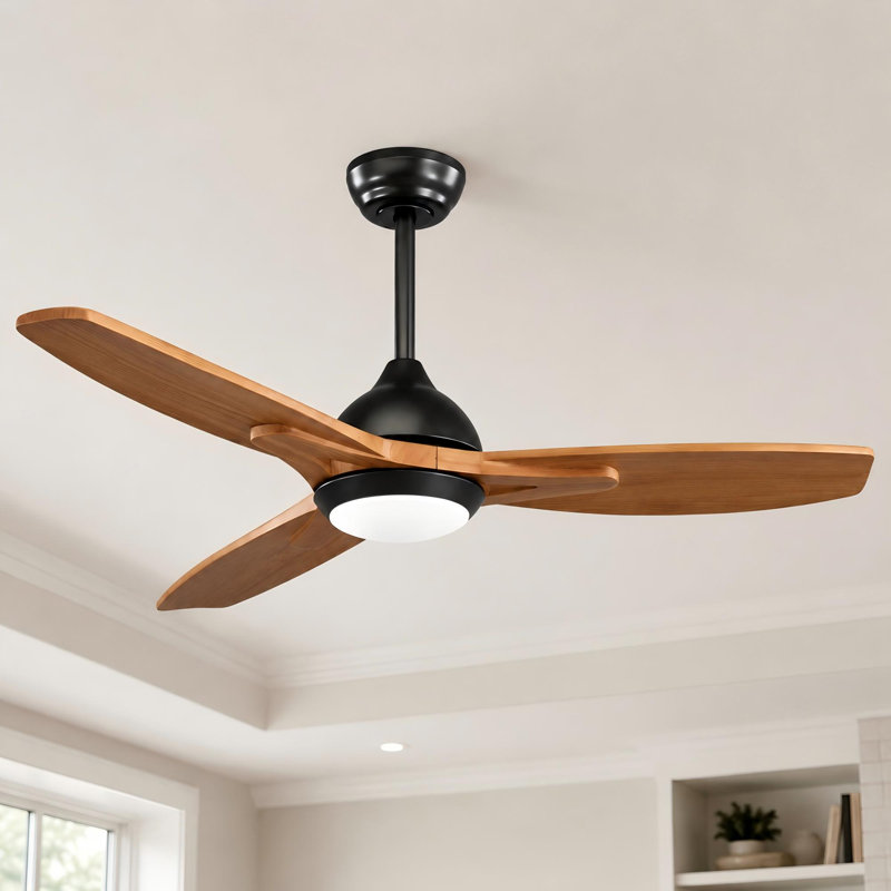 Modern 52" Matte Black Ceiling Fan , Matte Black, Natural Wood