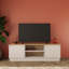 Mono TV Unit for TVs up to 60 Inch, 140 cm Small Modern TV Stand Cabinet with Storage Cupboards & Shelves, Wooden Media Console for Living Room, Minimalist TV Table Furniture (Warm Oak & Light Grey)