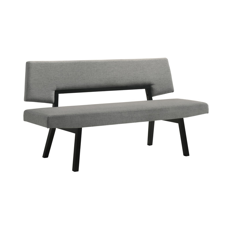 Jeiren 63" Wide Upholstered Dining Bench with Back in Rubberwood and Fabric, Charcoal, Black