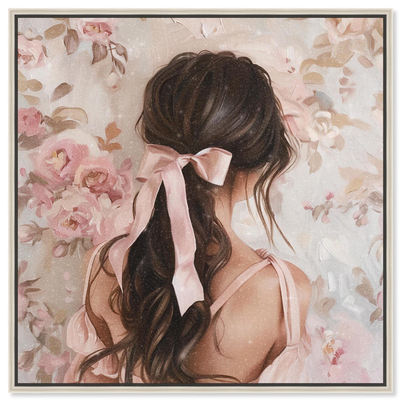 «Her Pastel Ribbon Canvas» par Art Remedy, H 41 po x l 41 po x P 2 po, Encadrement argenté