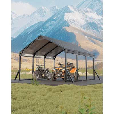 All-Weather Metal Carport with Reinforced Steel Roof, 12x13x9 ft Heavy-Duty Outdoor Shelter for Cars, Motorcycles, ATVs and Boats
