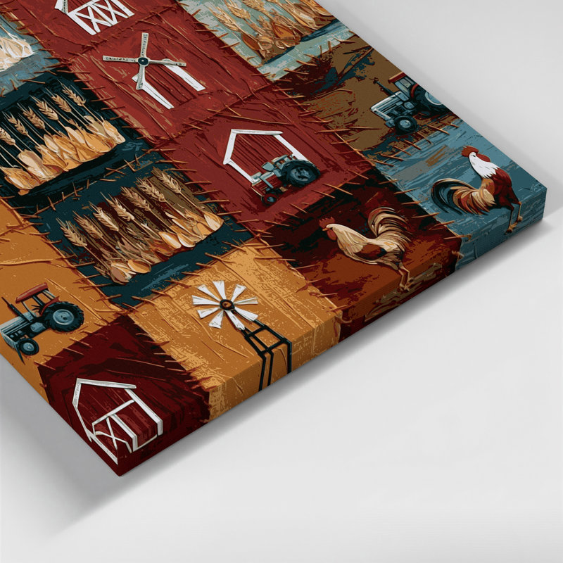 Art sur toile brun, "Farm Quilting", H 12 po x l 18 po