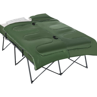 2 Folding Camping Cot With Sleeping Bag, Inflatable Mattress, Pillows & Transport Bag For Outdoor Dynamic Trips Mattress And Support Pillows, Carry Ca