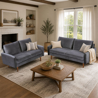Kent European Modern Loveseat with Sleek Velvet Fabric and Tapered Legs, 2-Seater Couch for Living Space