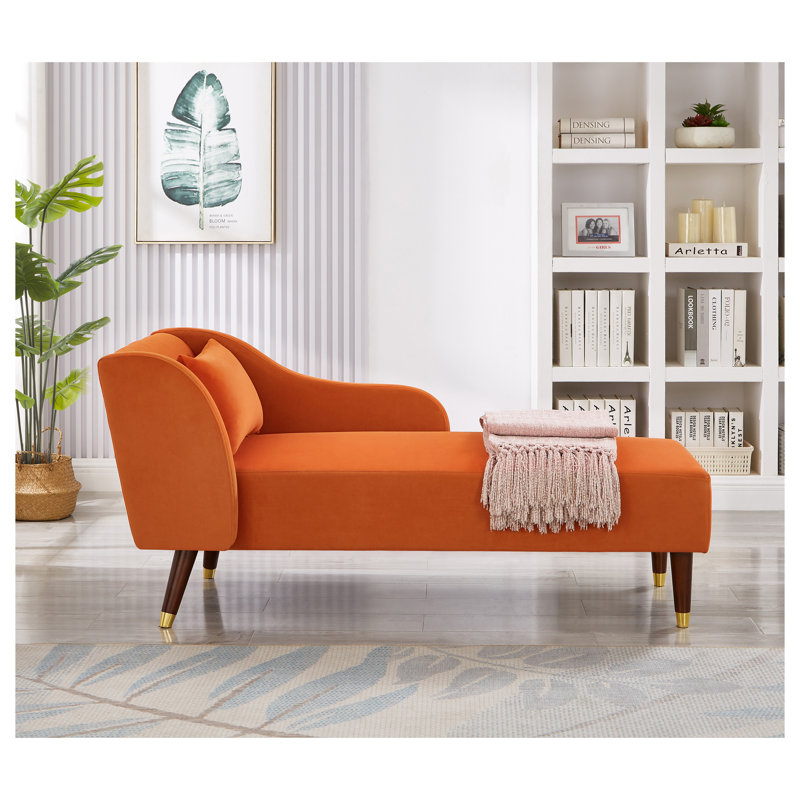 Méridienne moderne en velours avec accoudoirs courbés, canapé d'appoint rembourré orange pour le salon ou la chambre, Orange