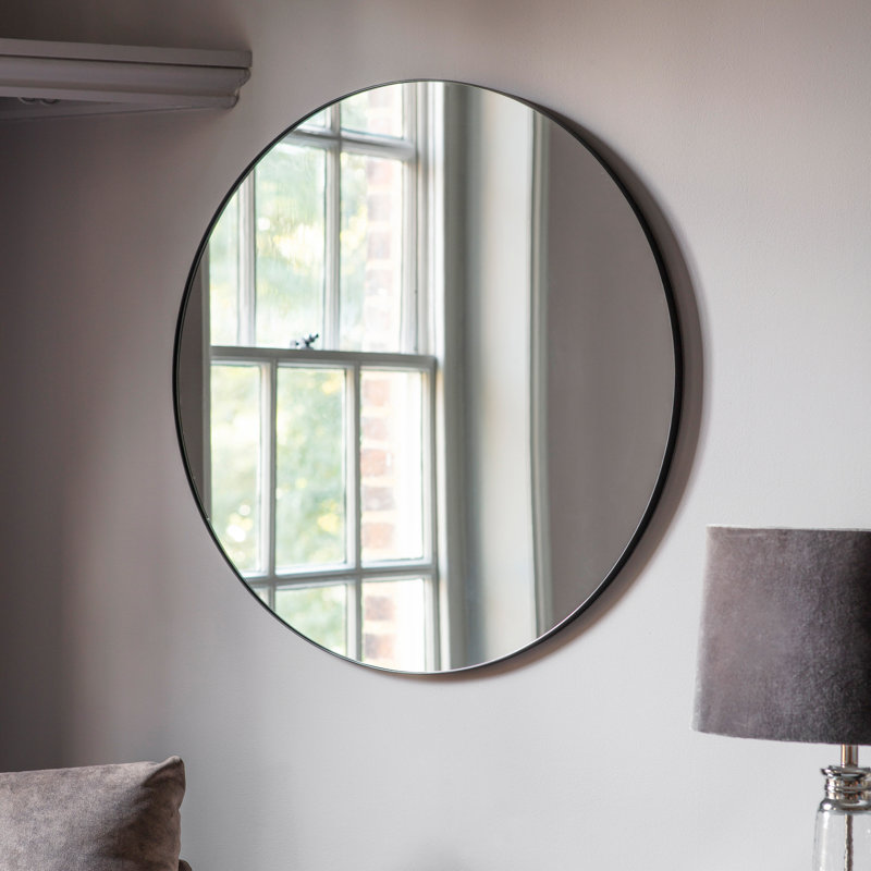 Aguon Metal Flat Wall Mirror, Black, 80" x  2", Round