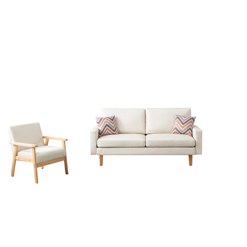 Ensemble de canapé et chaise en lin beige de 70 po avec 2 coussins Bari