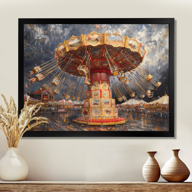 «Carousel Amusement Parks Adventure III - Décoration murale parcs d'attractions, H 34 po x l 44 po, Cadre simple noir