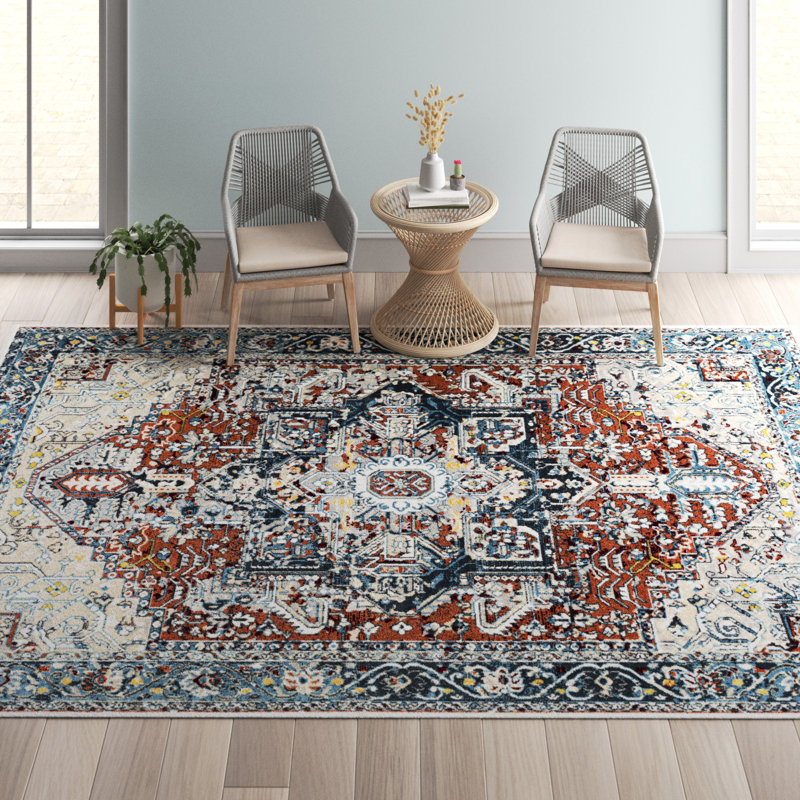 Dickison Washable Oriental Indoor Rug, Round 6'7"