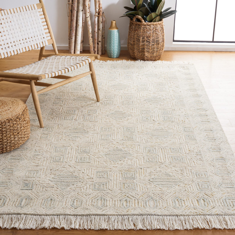 Jacie Hand Tufted Wool/Cotton Geometric Rug in Beige, Rectangle 5' x 8'