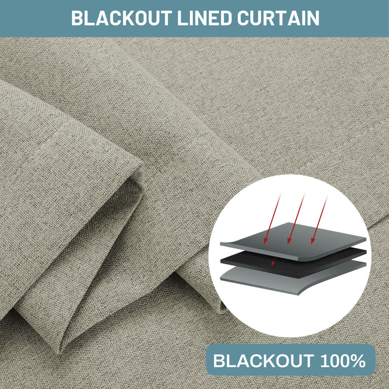 Maibach Linen Curtain Pair, 52" W x 63" L, Khaki
