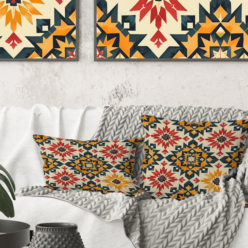 Coussin Red Aztec Tiles I - Tiles, H 16 po x l 16 po
