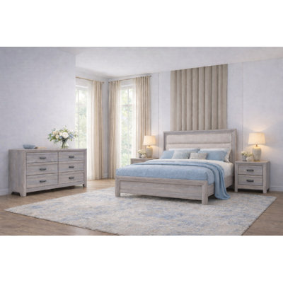 Modern Upholstered Panel Bedroom Set in Gray