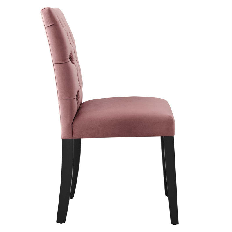 Dusty Rose Velvet Curvy Tufted Side Chair with Wood Legs