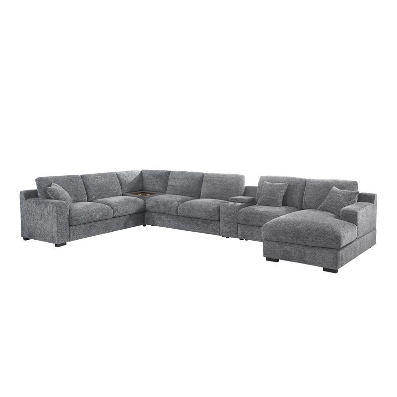 Canapé modulaire en tissu 141,5 po Chenille, Gris clair
