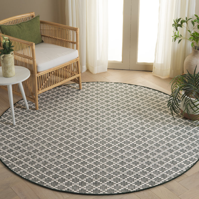 Tapis en laine / coton tissé à la main Workington en vert / ivoire, Rond 6 pi