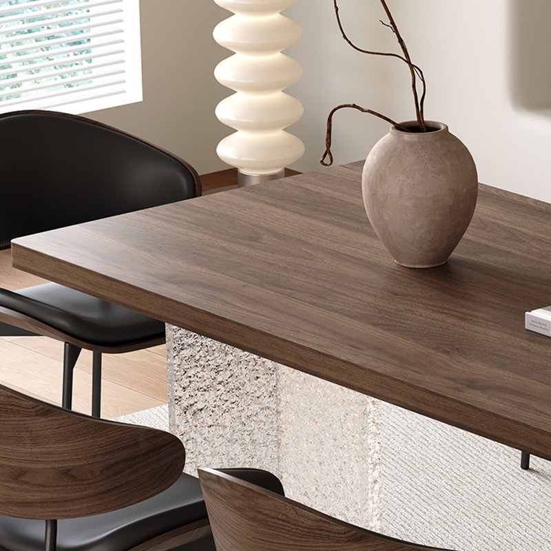 Wood-grained Stone Dining Table Sets., 29.53"H x 62.99"L x 31.5"W