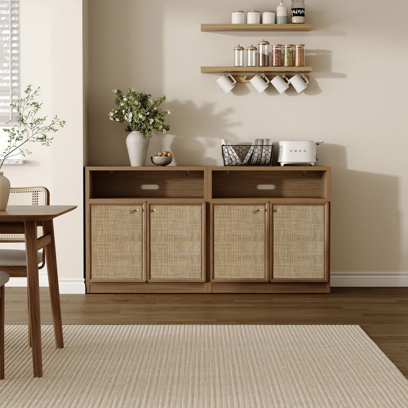 Boho - Rattan Sideboard With Open Storage and Adjustable Shelf