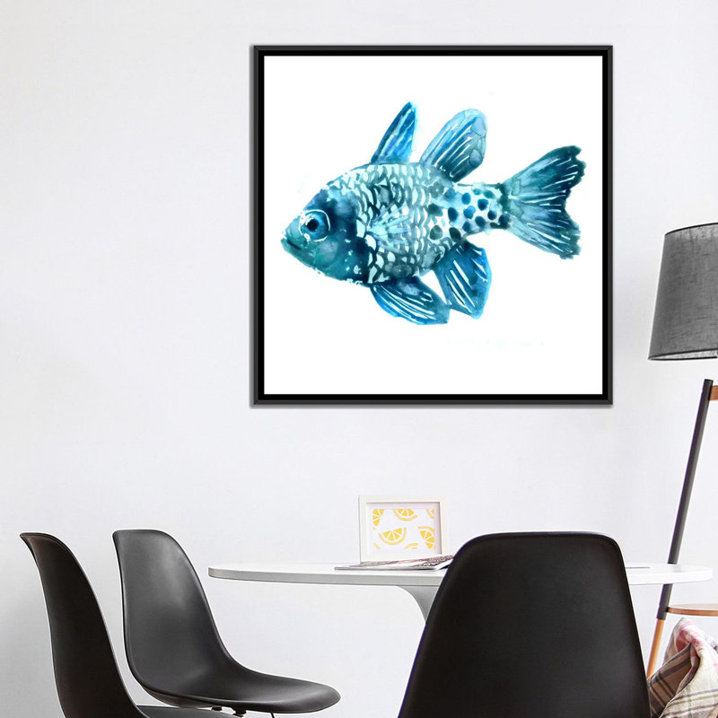 " Fish II " by Edward Selkirk, No Mat, Black Floater Framed Canvas, 18" H x 18" W x 1.5" D