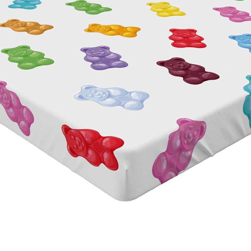 Ambesonne Dessert Fitted Sheet 2-Pack Vibrant Gummy Bears Multicolor, Queen Fitted Sheet