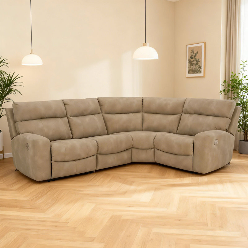 Matsuda 4-Piece Power Reclining Sectional, Similicuir beige