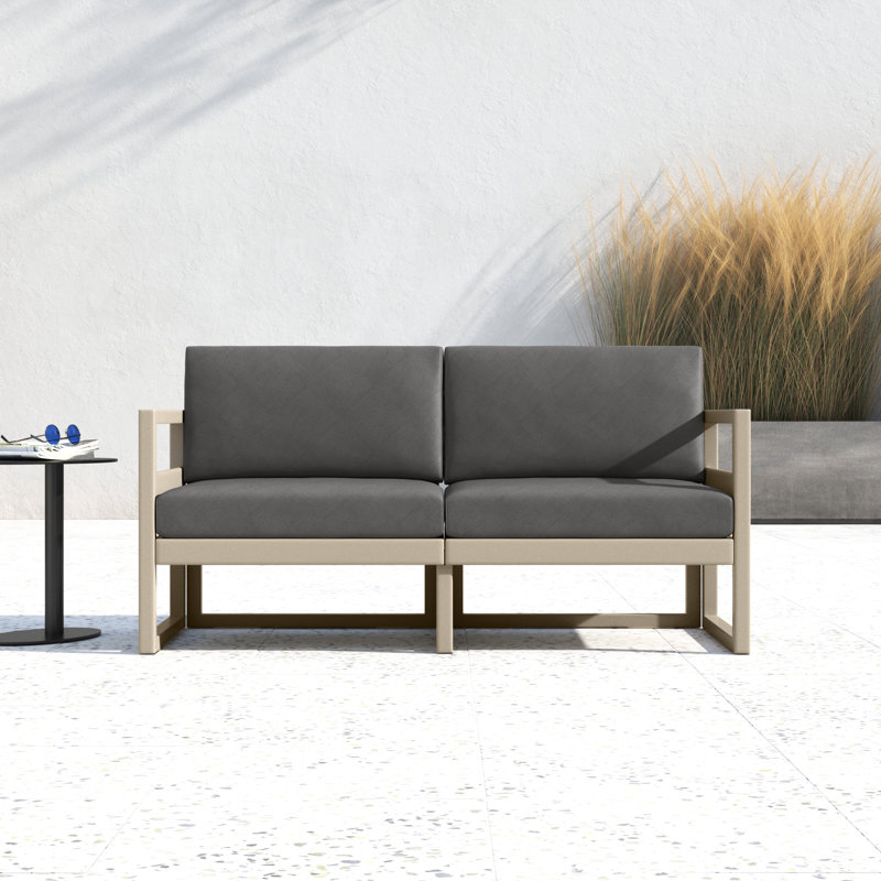 Lane 58'' Wide Straight Loveseat with Cushions, Canvas Charcoal Sunbrella® Canvas, Taupe