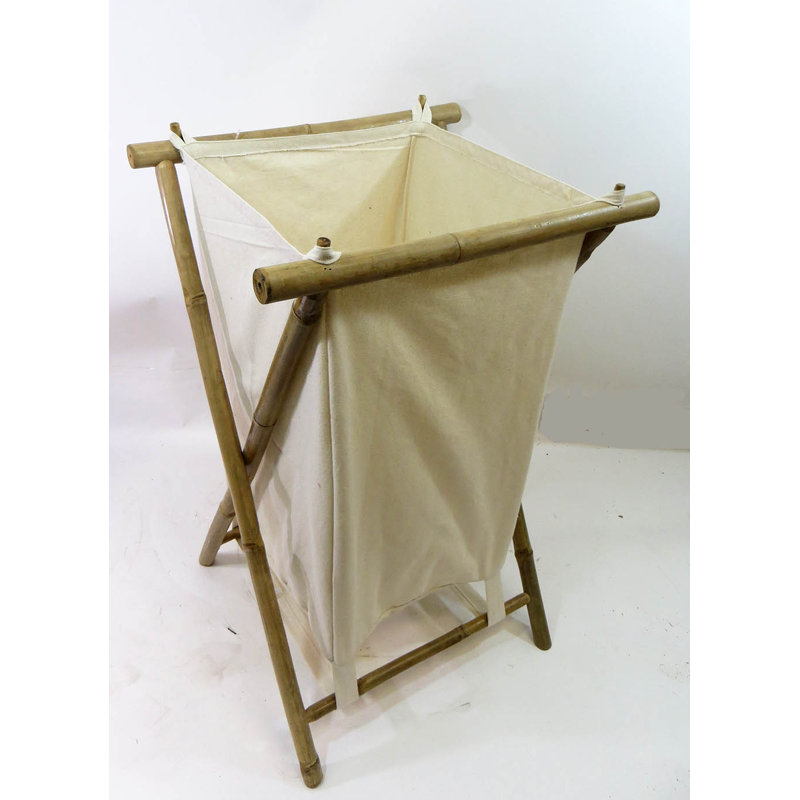 Natural Bamboo Collapsible Laundry Hamper with Removable Canvas Bag