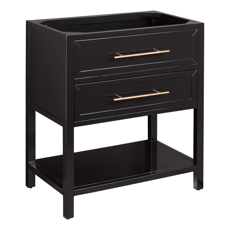 30" Robertson Single Bathroom Vanity Set with Oval Undermount Sink, 8" Widespread, Feathered White Quartz, Black