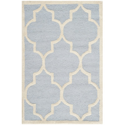 Tapis bleu clair / ivoire en laine touffeté à la main Cannen