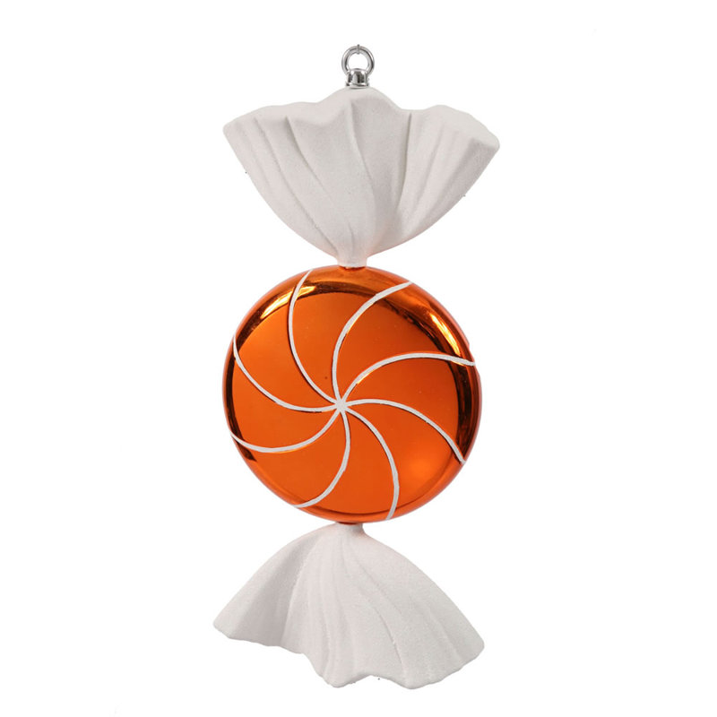Ornement en forme de bonbon tourbillonnant, Orange, blanc
