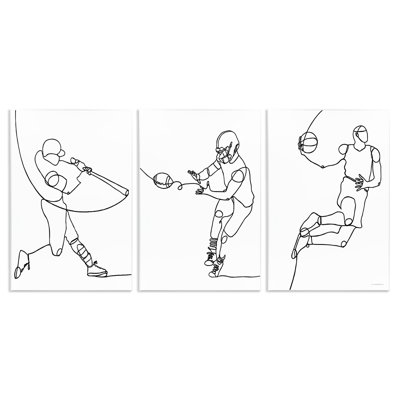 «Simple Line Doodle People Sports Sports Baseball Football Basketball» par Kamdon Kreations - ensemble de 3 impressions