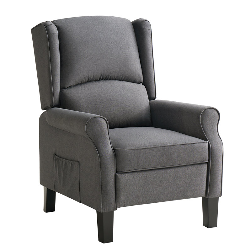 Fauteuil inclinable avec accoudoirs avec poches latérales, pieds en bois et lin, Gris