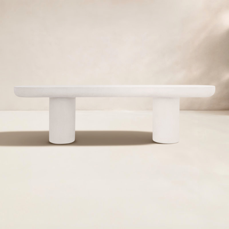 Ansel Stone Garden Bench, Cream, 19.29"H x 68.11"W x 15.75"D