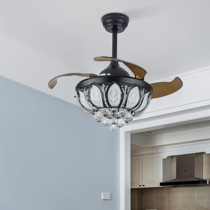 36" 4 - Blade LED Retractable Blades Ceiling Fan with Remote Control and Light Kit Included