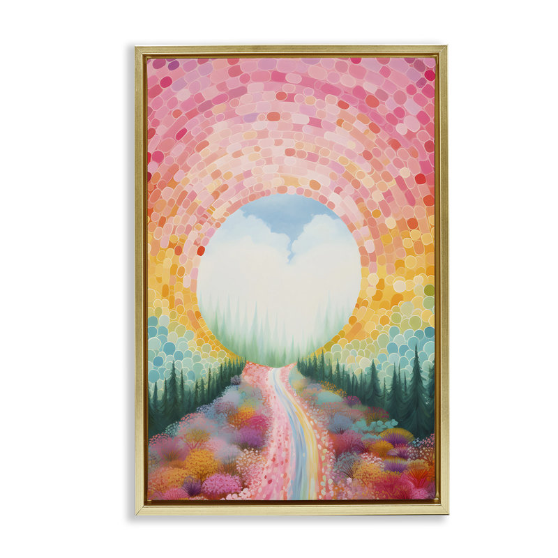 Toile flottante encadrée «Geometric Road Path» par Petal Prints Design, Cadre flottant métallique doré, H 31 po x l 21 po