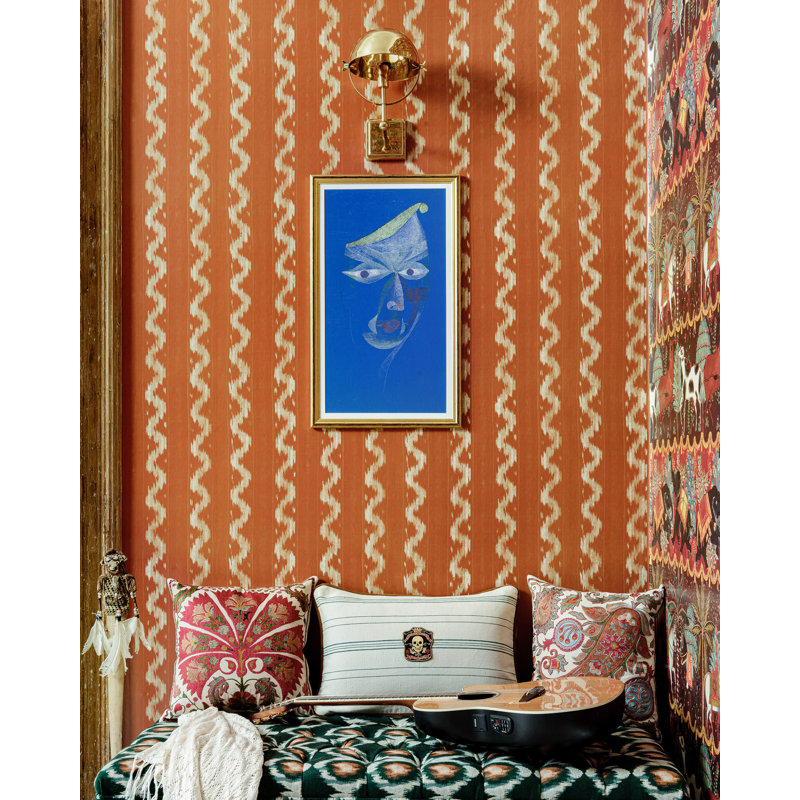 Woodstock Lifestyle Ikat Wallpaper Roll, Apricot/Taupe