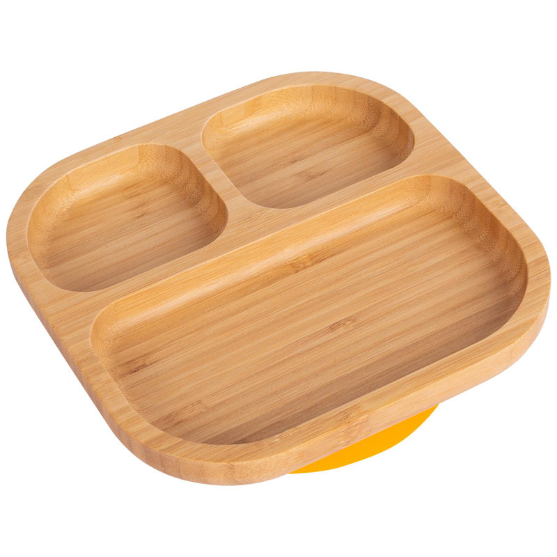 Tiny Dining - Divided Bamboo Suction Plate, Yellow
