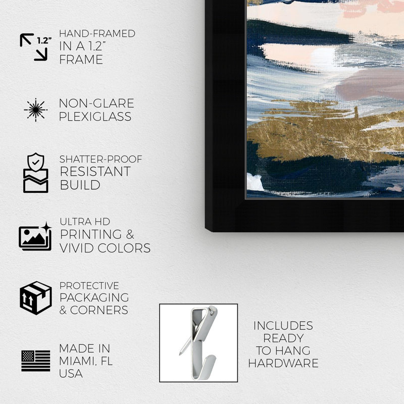 Abstrait, fumée sur l'eau - impression encadrée, Cadre noir plat, H 12 po x l 12 po x P 0,5 po